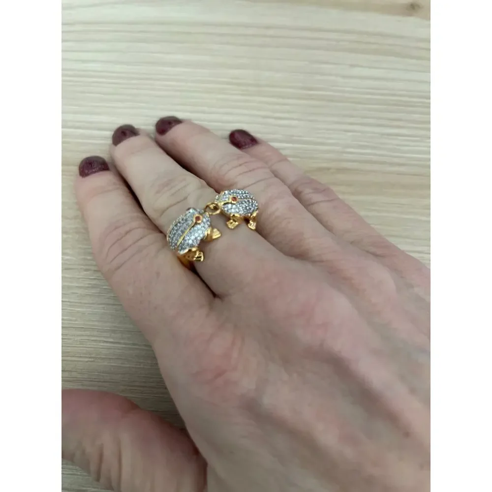 Noir Frogs Kissing CZ Gold Ring, Size 7 - Picture 4 of 5